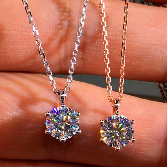 Rose Gold/Silver 2CT Solitaire Diamond Necklace - Picture 2 of 5